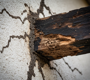 TERMITAS VIGA MADERA CORIA CON PARED COLAPSADA POR TERMITAS