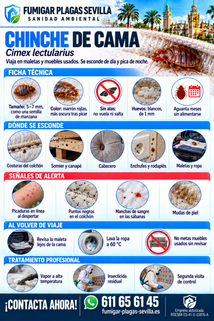 Chinches en Umbrete: infografía de la chinche de cama, dónde se esconde, señales y tratamiento