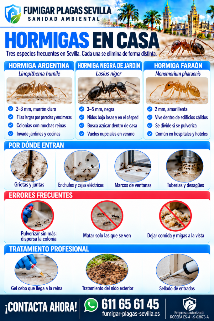 Control de plagas en Almensilla: infografía de las hormigas en casa, especies y tratamiento