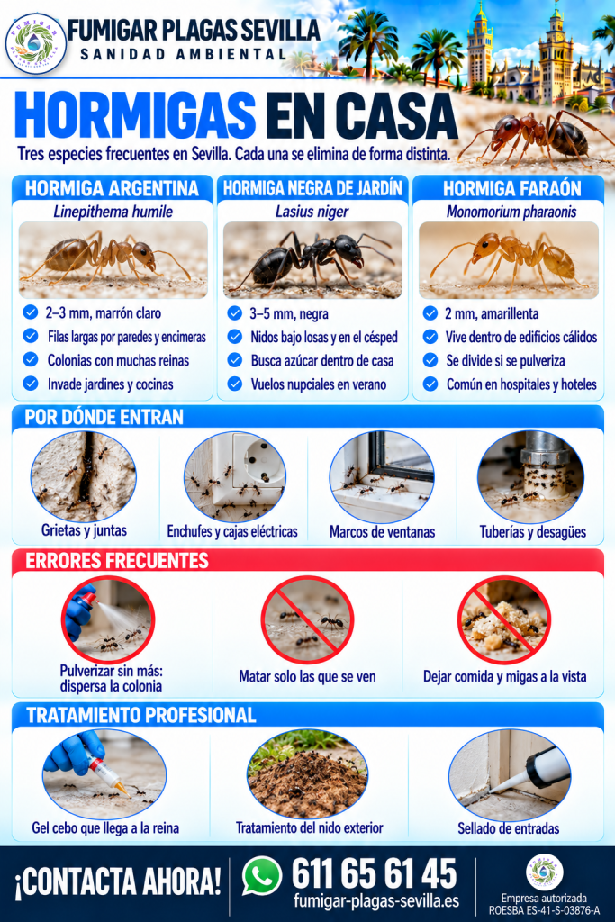 Hormigas en Pilas: infografía de las hormigas en casa, especies, por dónde entran y tratamiento