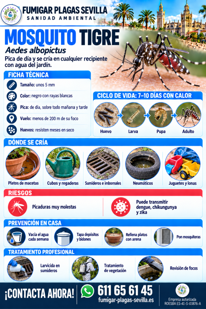 Mosquitos en Pilas: infografía del mosquito tigre, dónde se cría, prevención y tratamiento