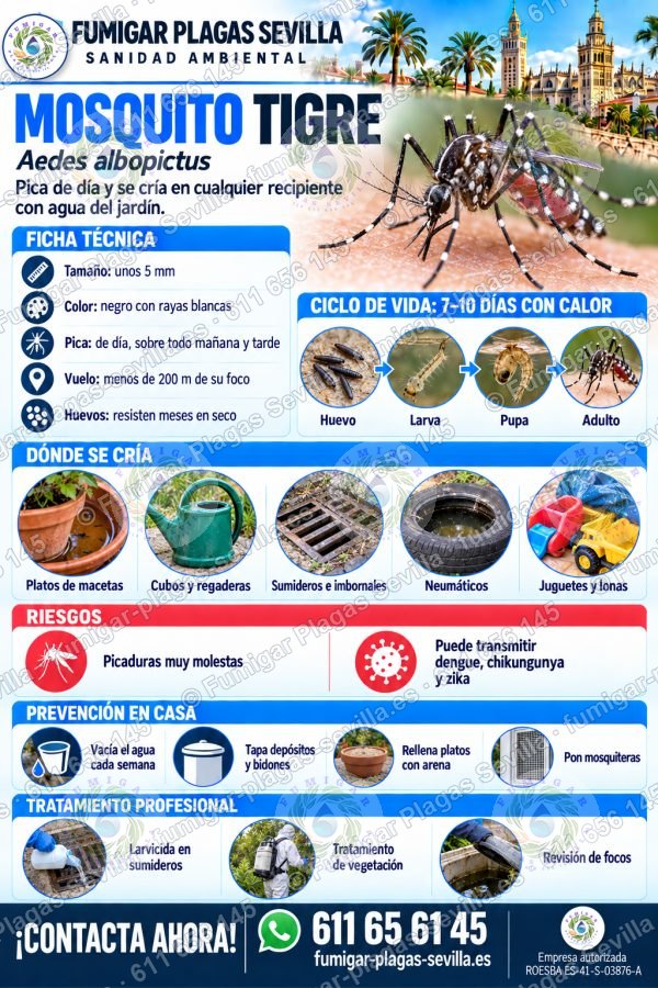 Infografía de mosquito tigre: ficha técnica para reconocerla y eliminarla