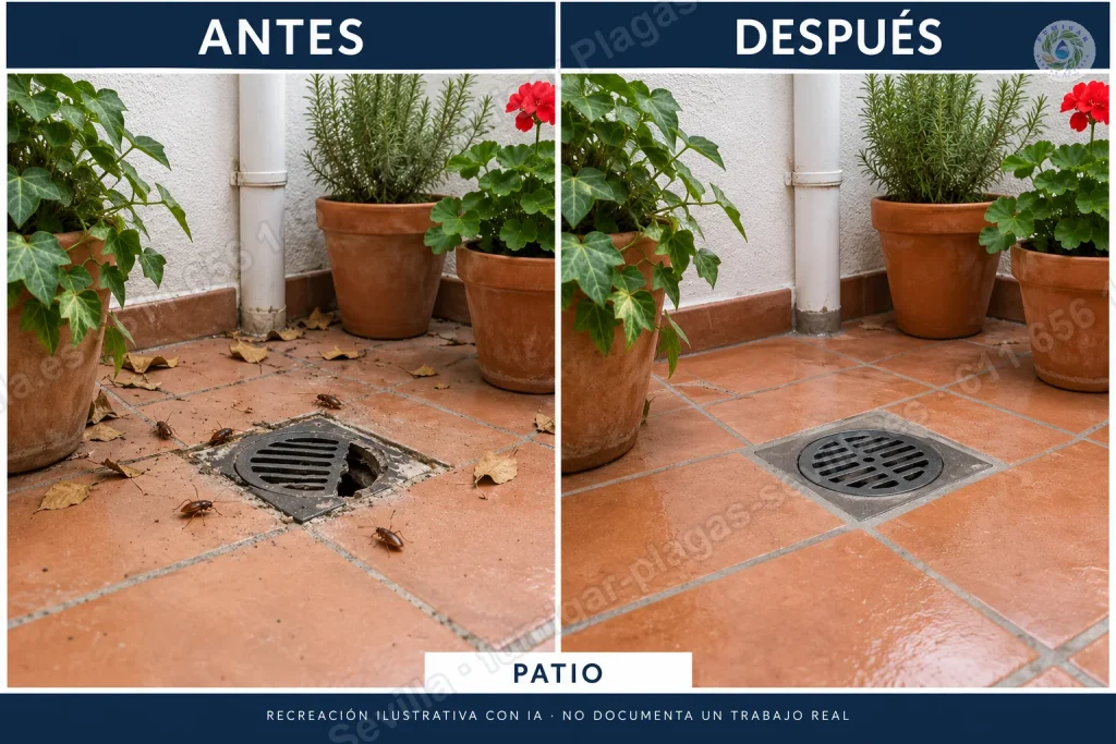 Plagas en Tomares: recreación ilustrativa del antes y el después de un tratamiento