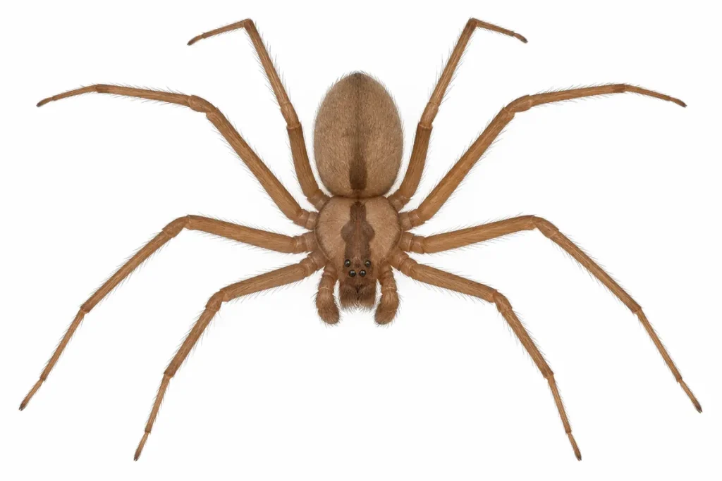 Araña violinista mediterránea (Loxosceles rufescens), marrón con mancha en forma de violín