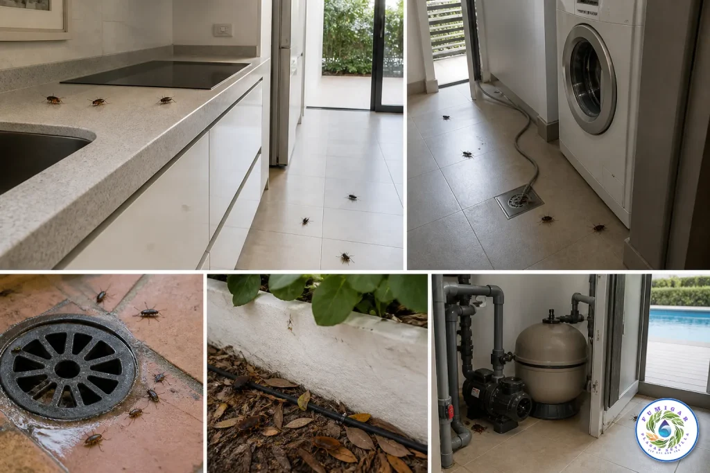 Tratamiento profesional contra cucarachas en Gines en vivienda con cocina, jardín y arquetas