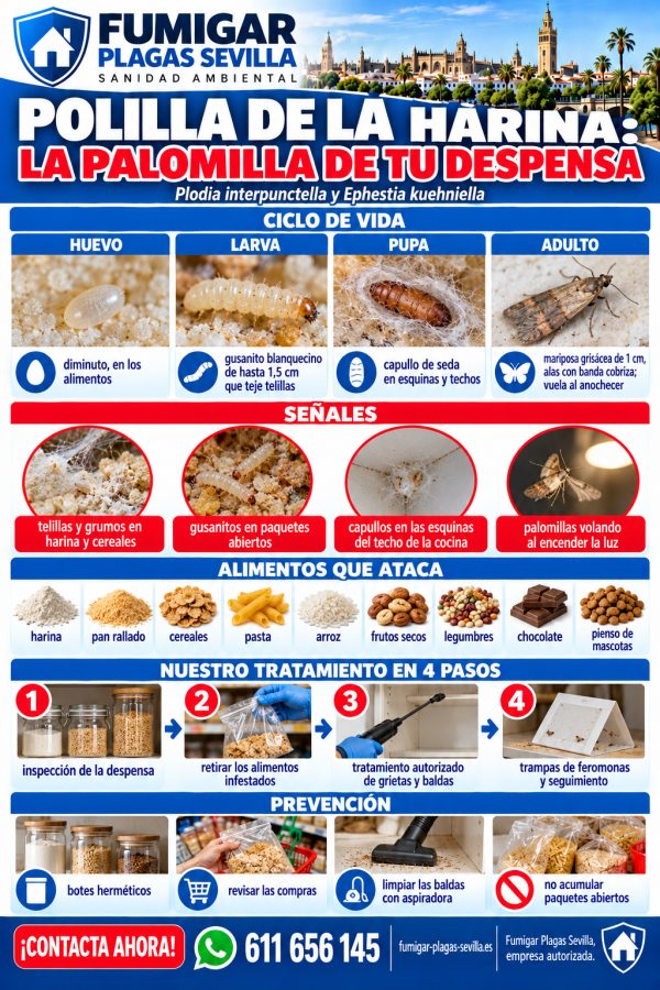 Infografía de polilla de la harina: ficha técnica para reconocerla y eliminarla