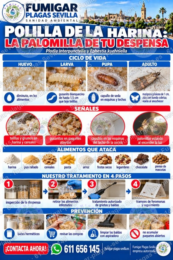 Infografía de polilla de la harina: ficha técnica para reconocerla y eliminarla